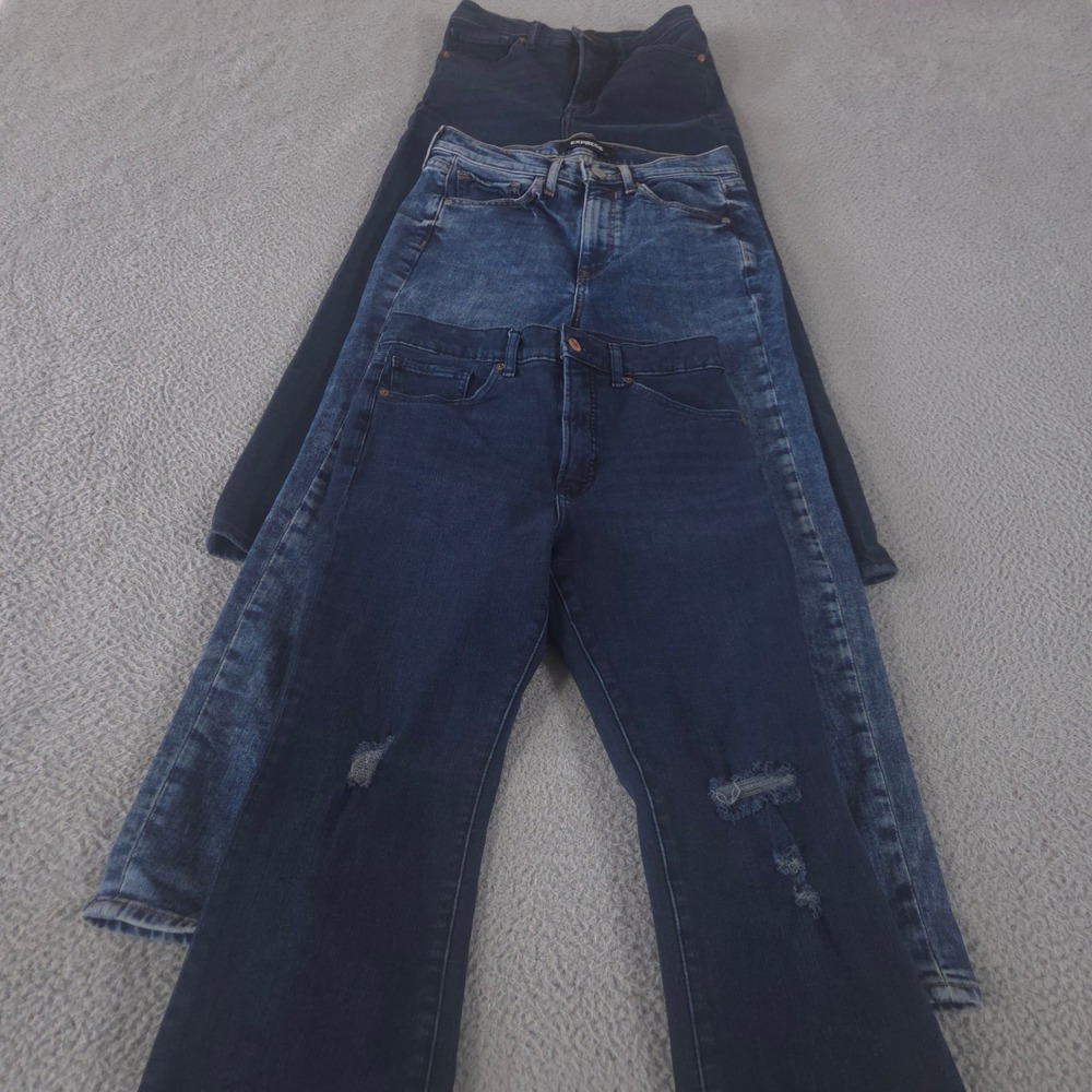 LOT OF 3 Express Jeans Womens 6R Blue Straight Mom Cropped Flare High Rise Denim
